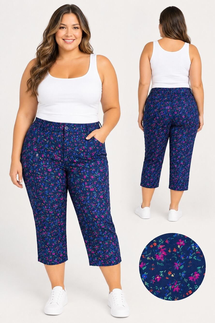 St. John’s Bay Navy Floral Capri Pants – Size 16